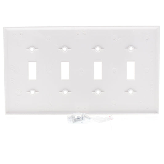 Eaton PJ4W White 4-Gang Toggle Switch Unbreakable Mid-Size Wallplate Nylon Cover