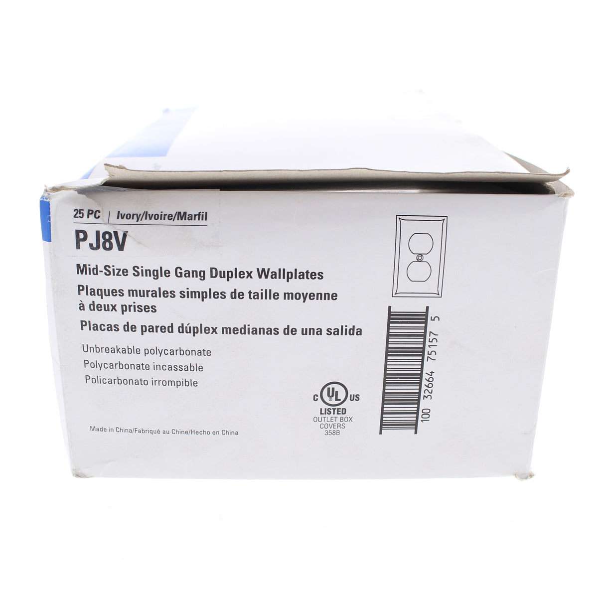 Eaton PJ8V Ivory 1-Gang Duplex Unbreakable Nylon Mid-Size Wallplate Cover 25pcs
