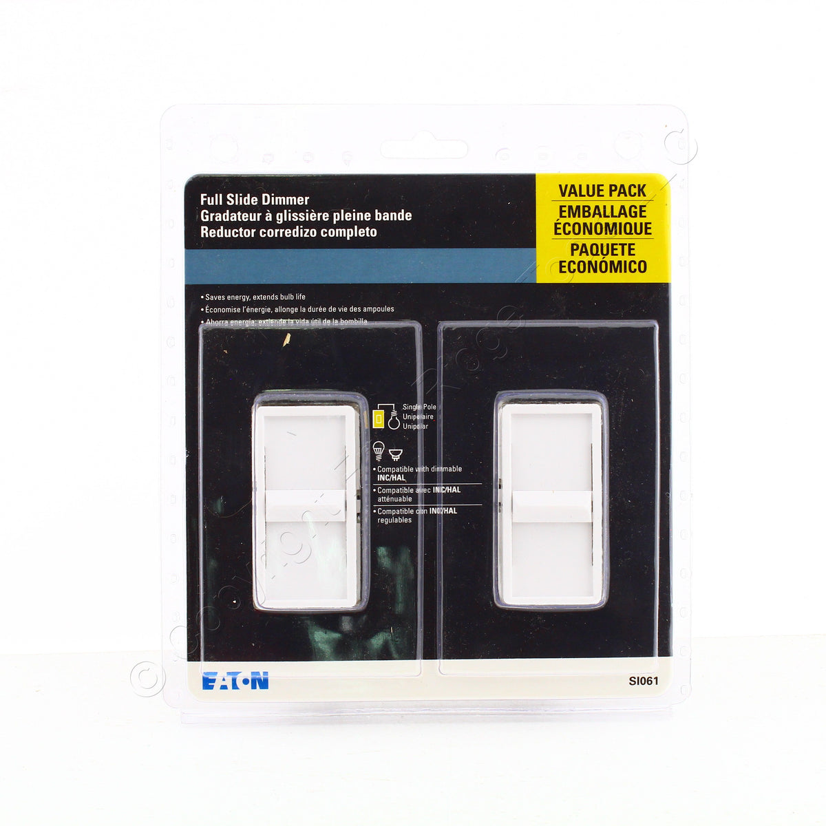 Eaton SI061-W White Incandescent 1-Pole Slide Dimmer Switches Non-Preset 2-Pack