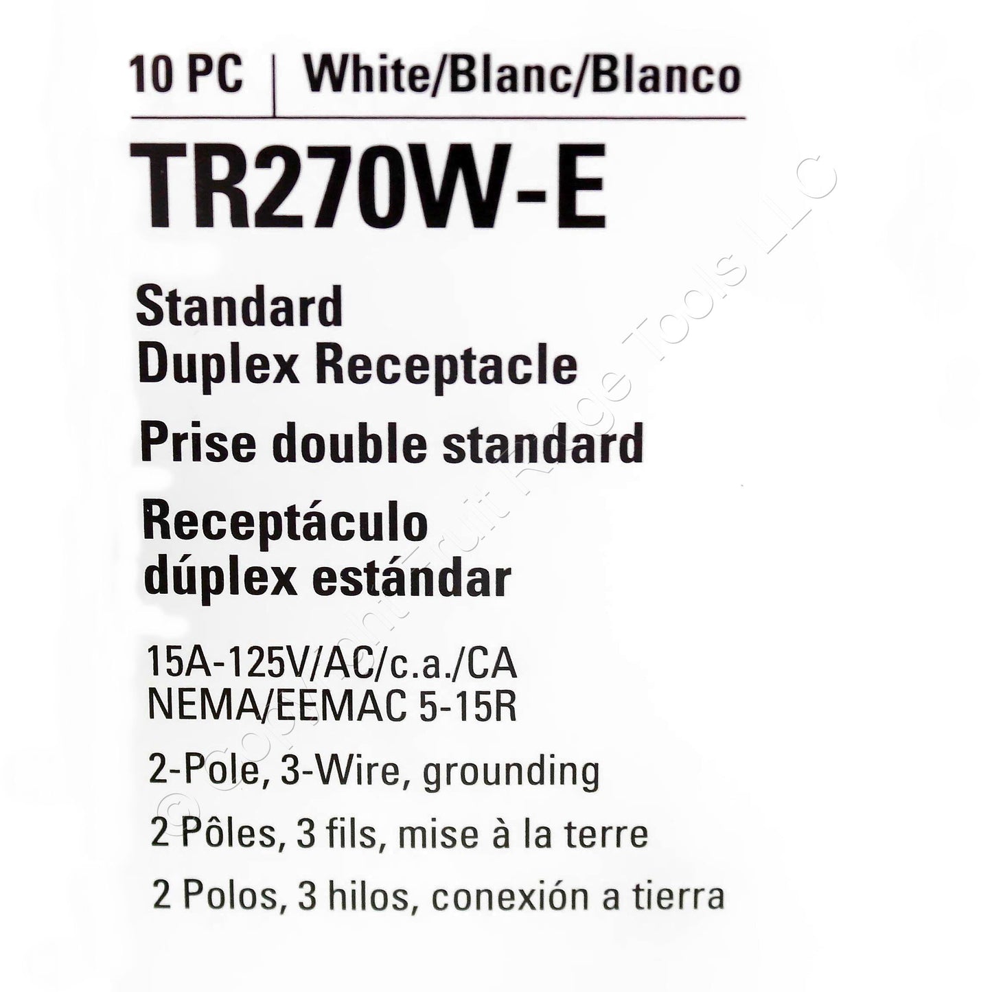 10 Eaton White Tamper Resistant Duplex Outlets 5-15R 15A Black-Backing TR270W-E