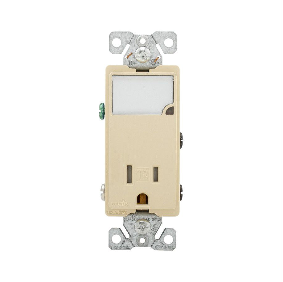 Eaton Ivory Tamper Resistant Decorator Receptacle Outlet w/ Nightlight TR7735V