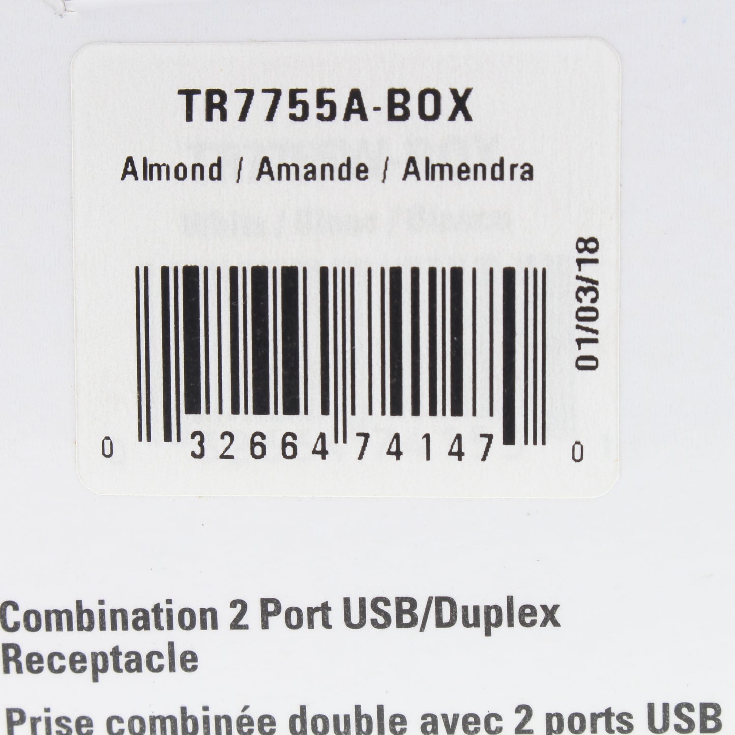Eaton Almond Tamper Resistant 15A Outlet Receptacle 3.1A USB Charger TR7755A