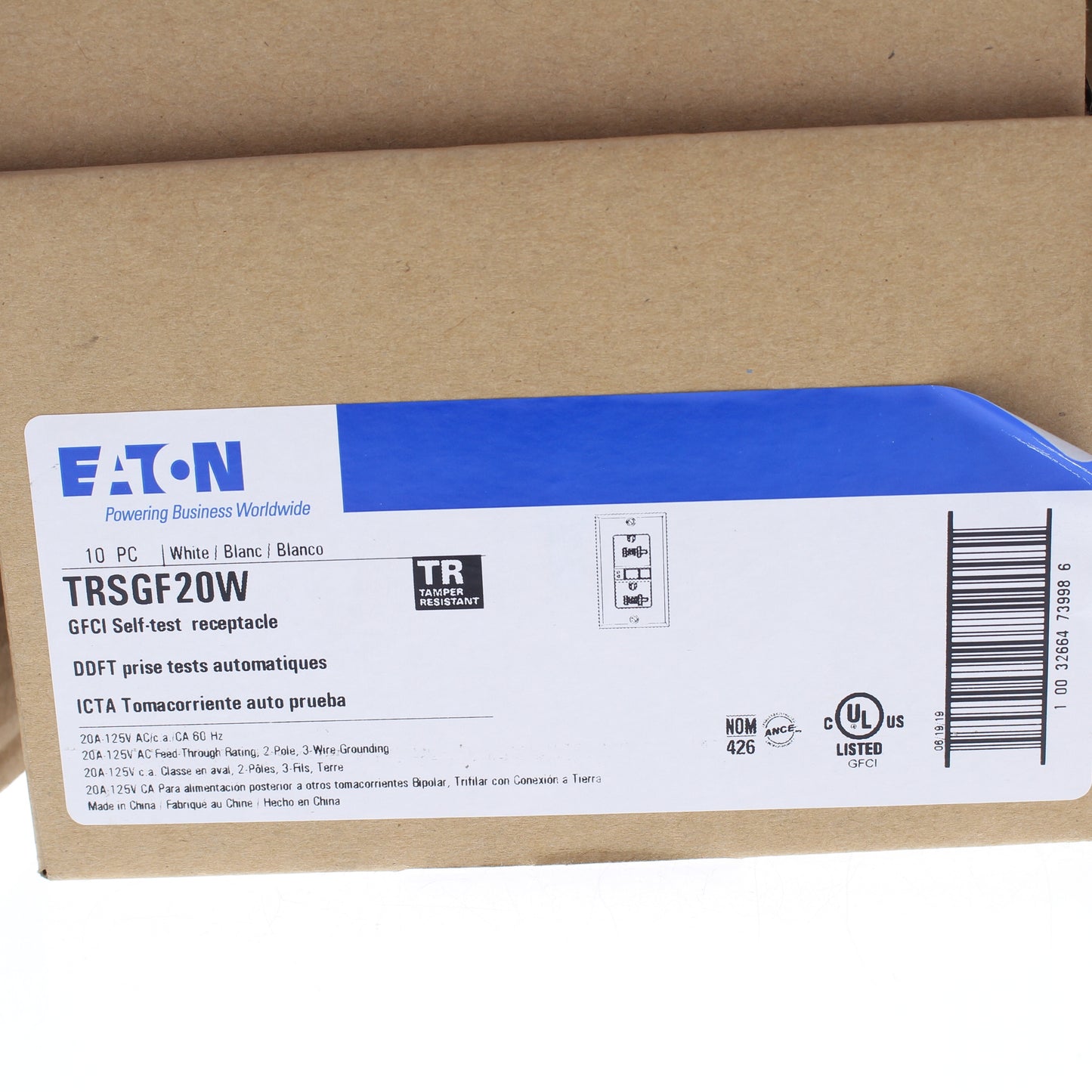 10 Eaton White Tamper Resistant Gfci Self-Test Outlet Receptacles 20A TRSGF20W