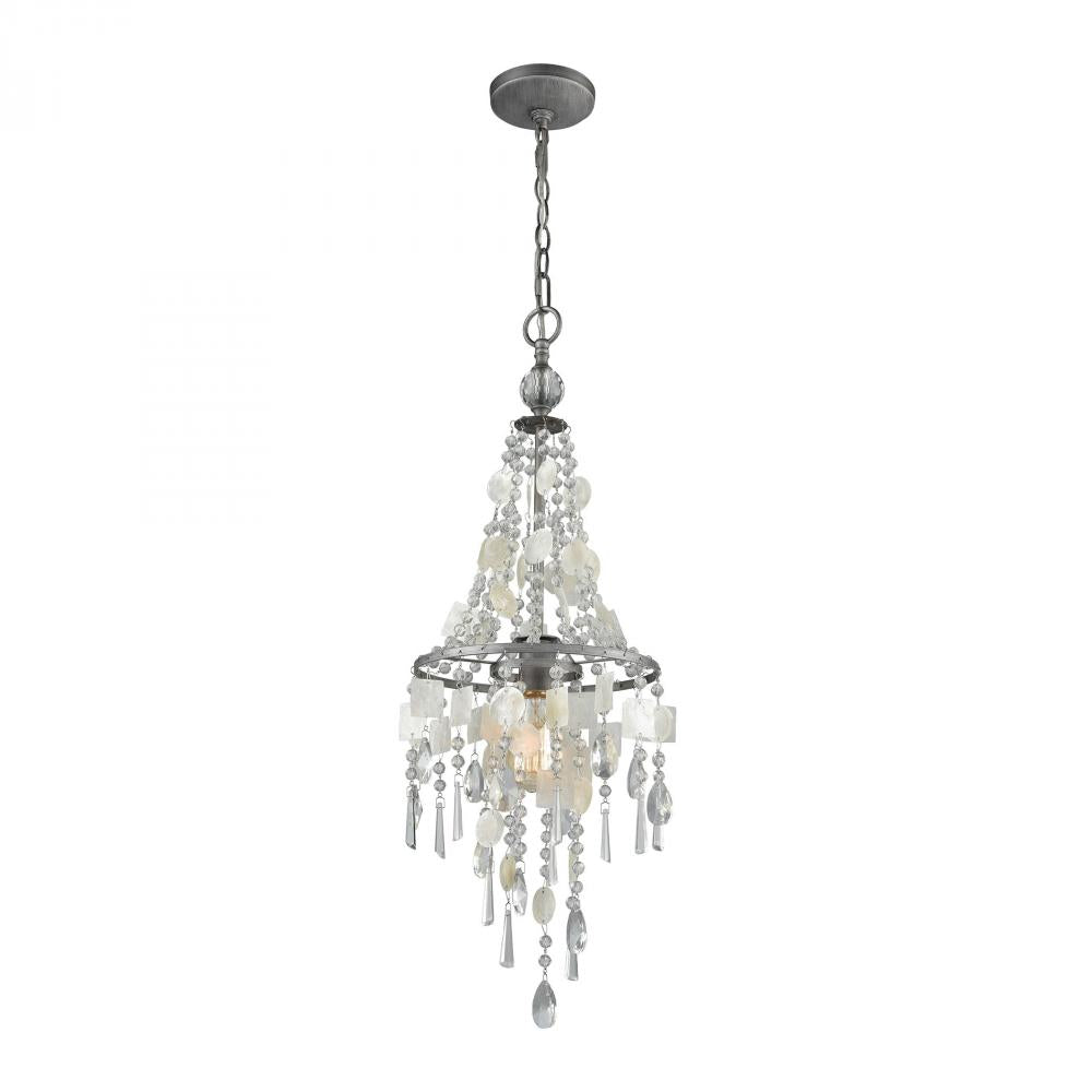 Alexandra 5937/1 1-Light Chandelier in Weathered Zinc Capiz Shells Clear Crystal