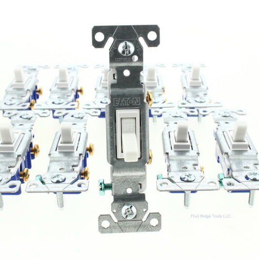 10 Eaton White Quiet Toggle Wall Light Switches Single Pole 15A 120V 1301-7W