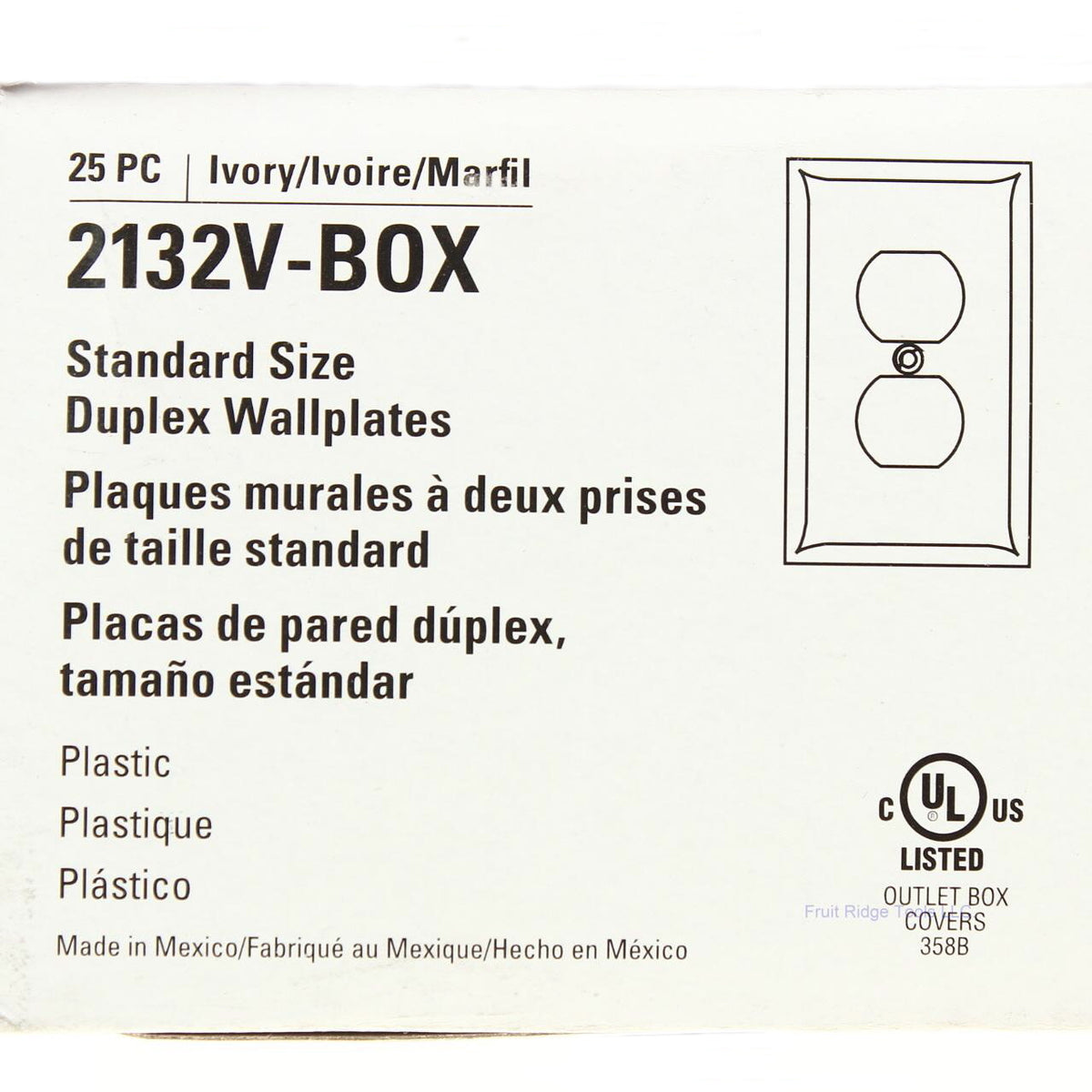 Eaton 2132V Ivory 1-Gang Duplex Outlet Plastic Standard Wallplate Covers 25-pack