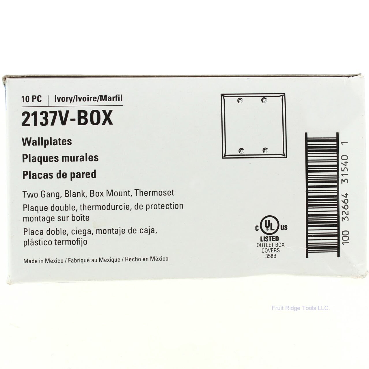 Eaton 2137V Ivory 2-Gang Blank Plastic Standard Wallplate Cover Box Mount 10pcs