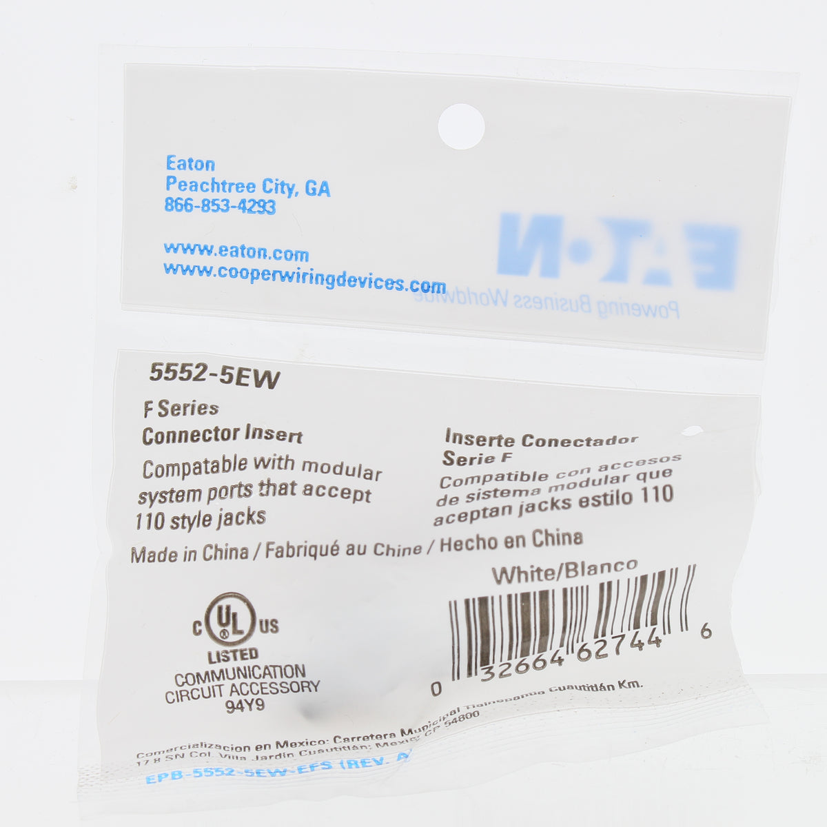 Eaton White Modular TV Video Connector F-Type Coaxial Cable Jack RG6 5552-5EW