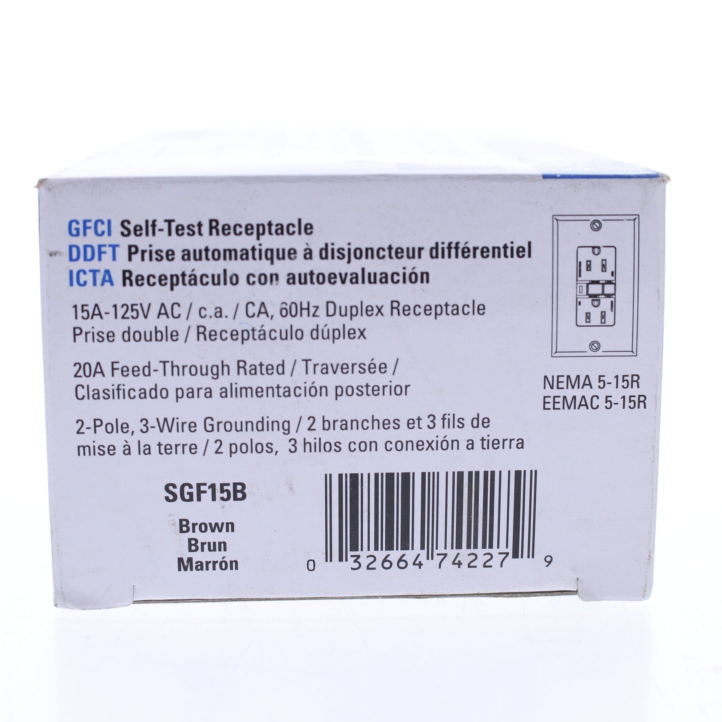 Eaton SGF15B Brown 5-15R 15A GFCI Self-Testing Duplex GFI Receptacle Outlet 125V