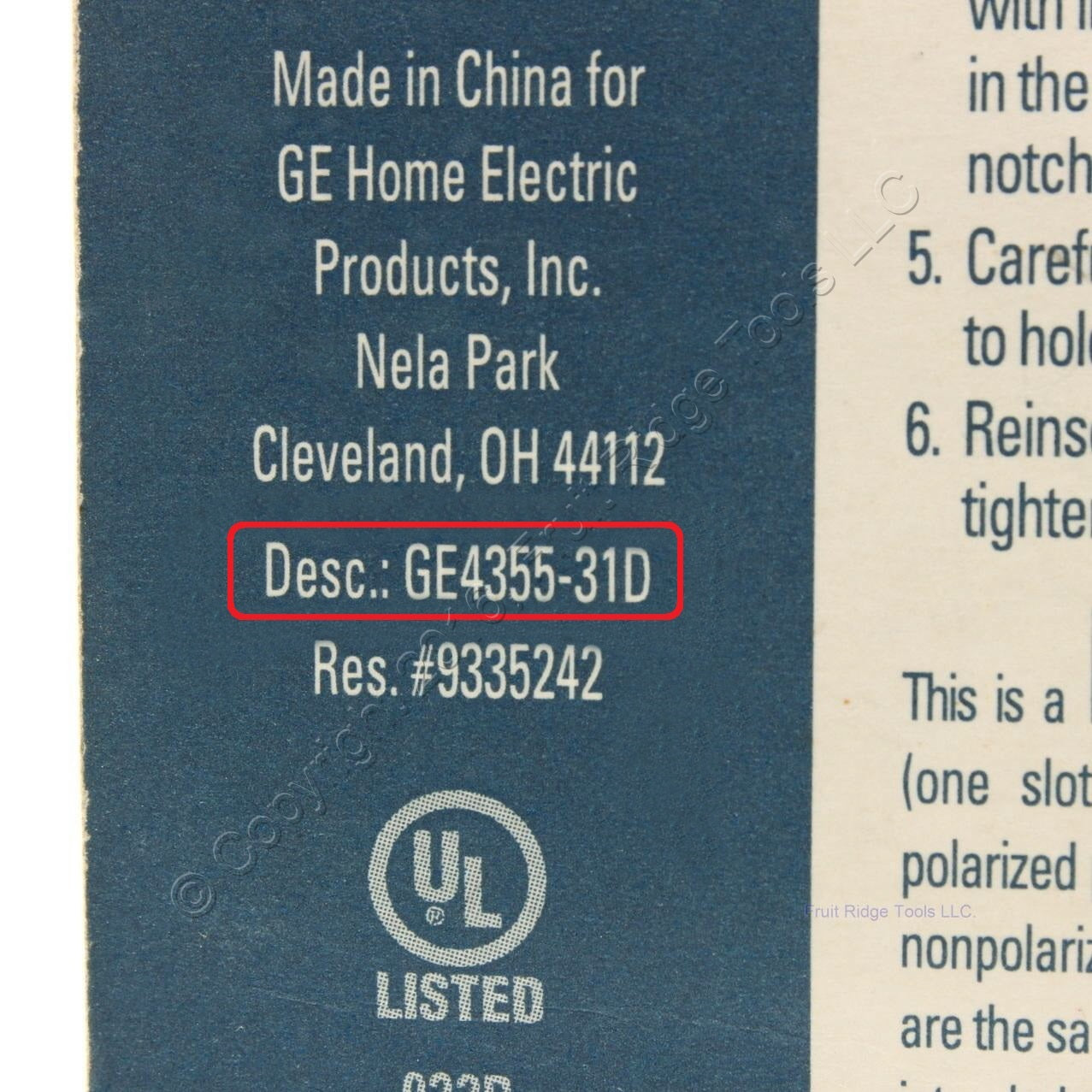 General Electric 4355-31D Brown Polarized Household Plug Connector 1-15 15A 125V