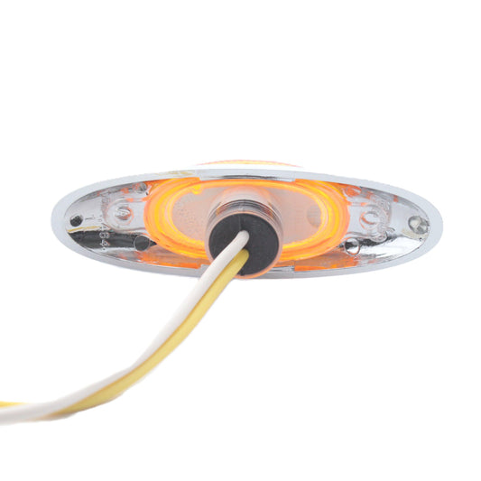 Grote 47953 Yellow Oval 3" x 29/32" Side Marker Clearance Lamp w/ Chrome Bezel