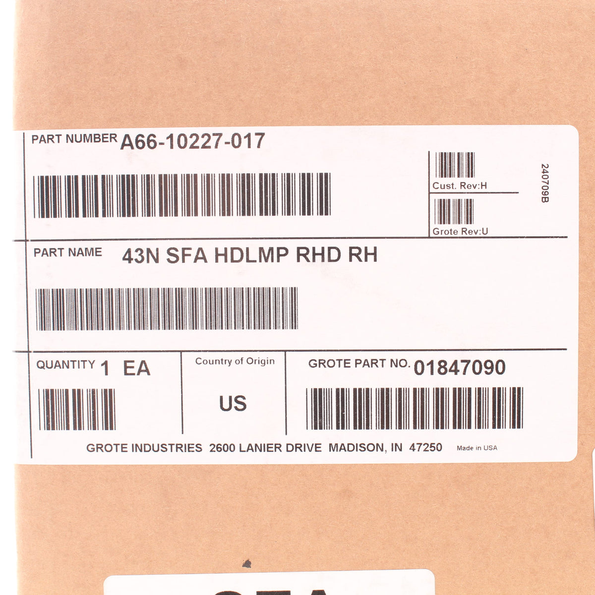 Grote A66-10227-017 Right Hand LED Headlamp for SetForward Axle Western Star 47x
