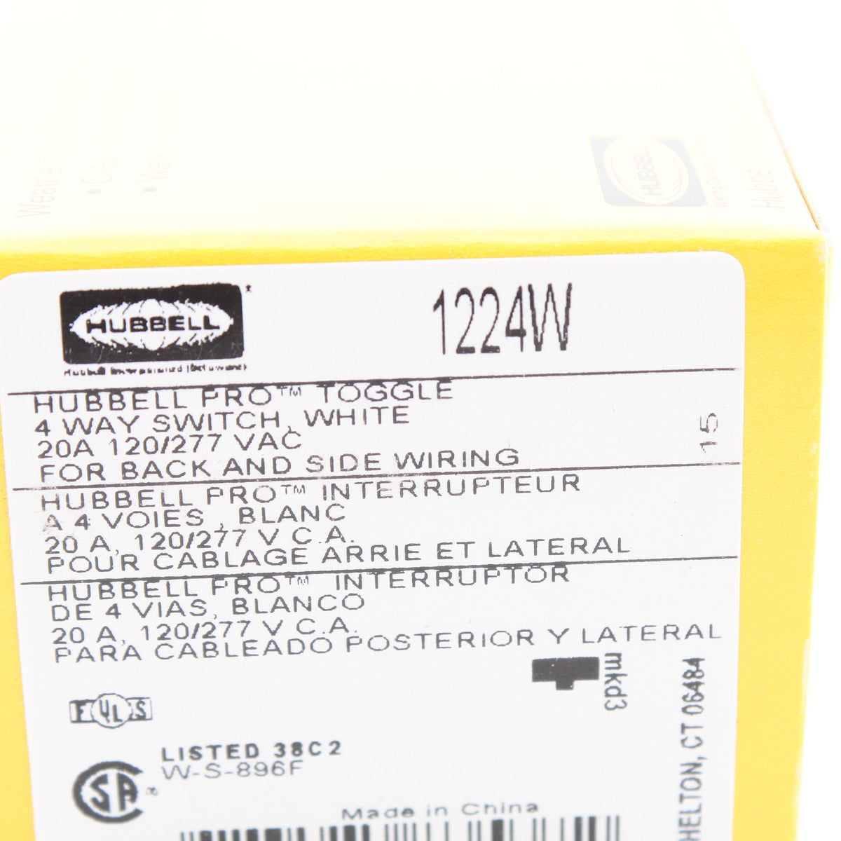 Hubbell Bryant 1224W 4-Way White 20A Toggle Light Switch 20A 120/277V Industrial