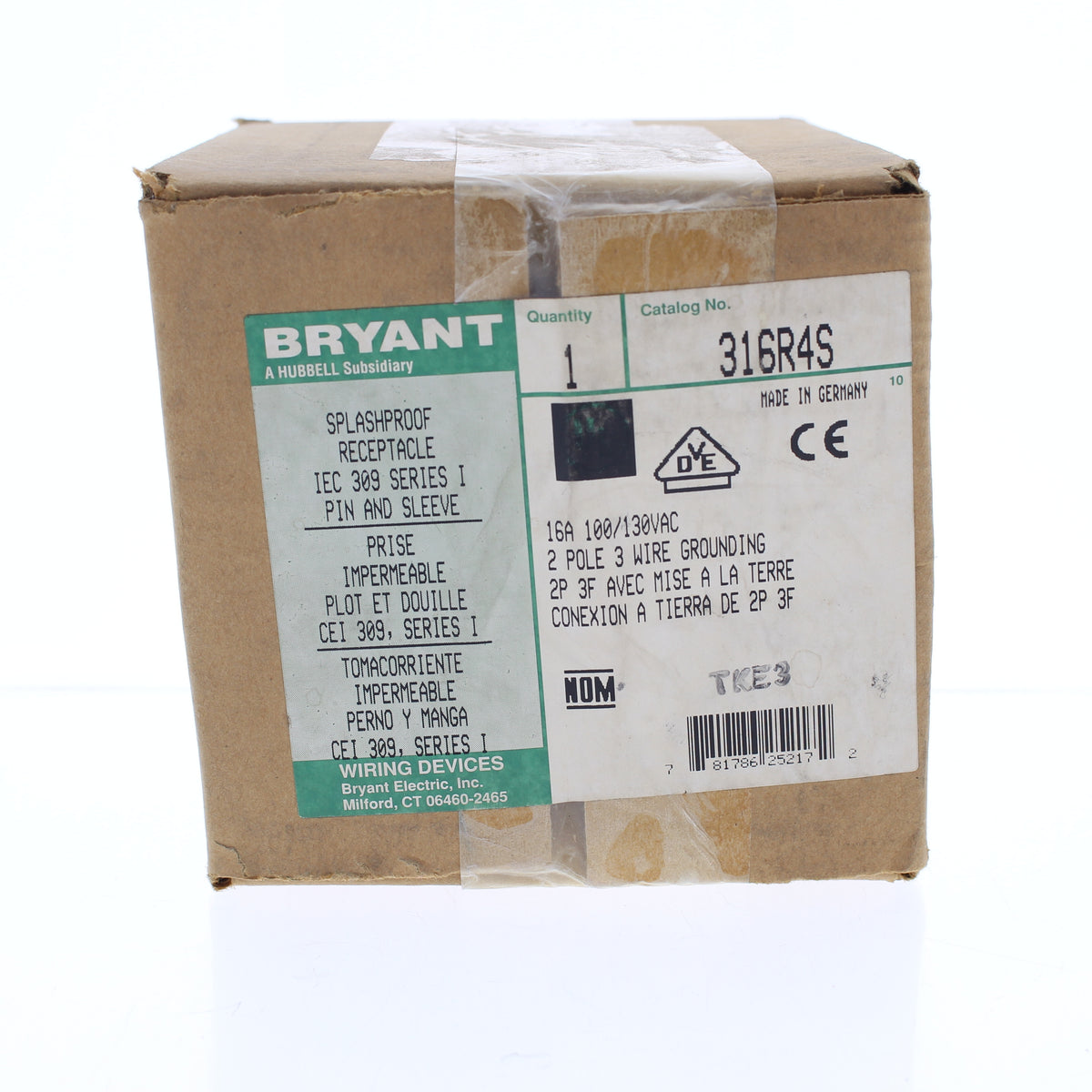 Hubbell 316R4S Yellow Pin & Sleeve IEC 309 Receptacle Splashproof 16A 100/130V