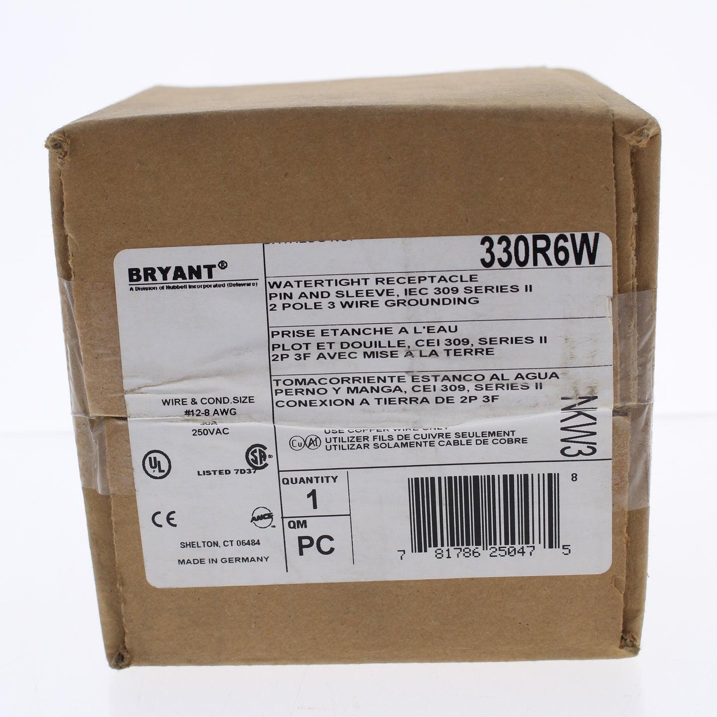 Bryant Watertight IEC Pin & Sleeve Receptacle 30A 250V Female Outlet 2P3W 330R6W