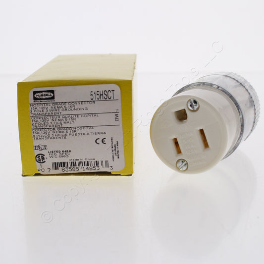 Hubbell Hospital Grade Straight Blade Connector CLEAR! 5-15R 15A 125V 515HSC