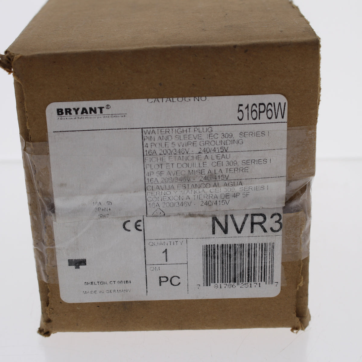 Bryant 516P6W Watertight IEC Pin & Sleeve Male Plug 16A 200/346V 240/415V 4P5W