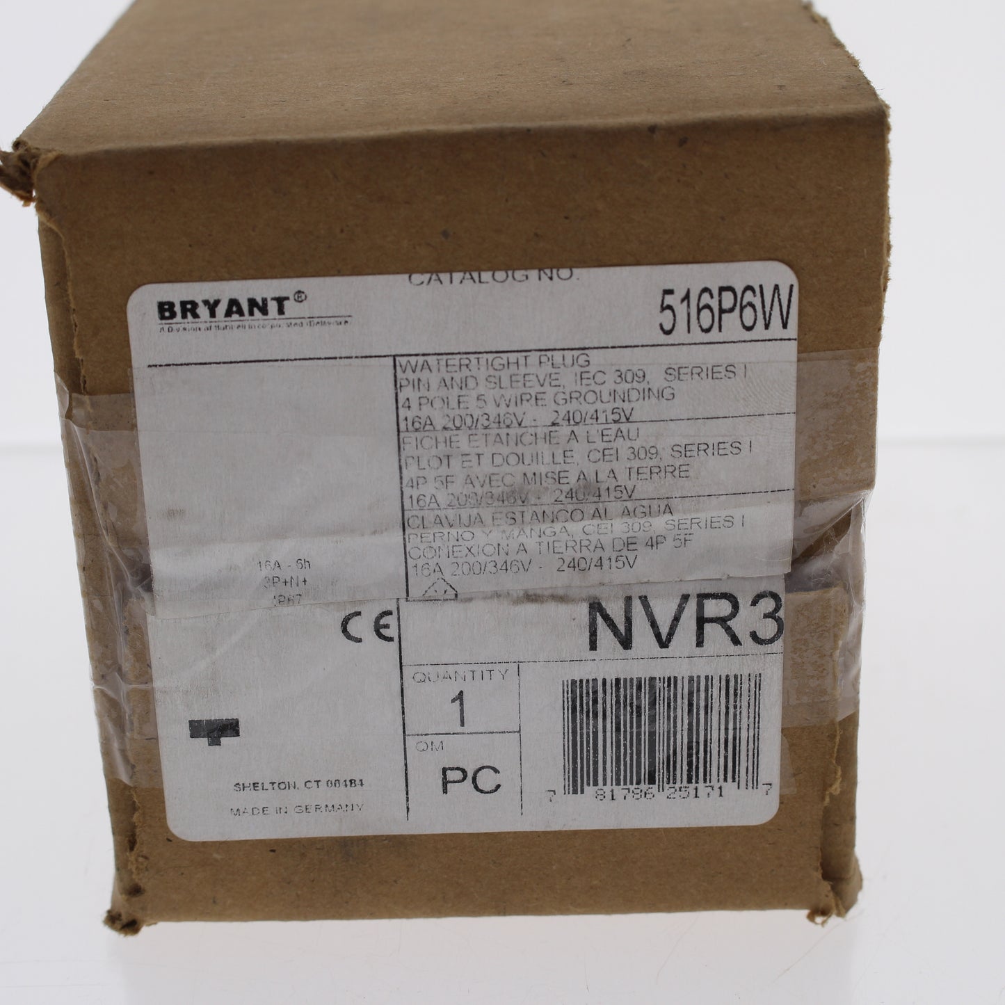 Bryant 516P6W Watertight IEC Pin & Sleeve Male Plug 16A 200/346V 240/415V 4P5W
