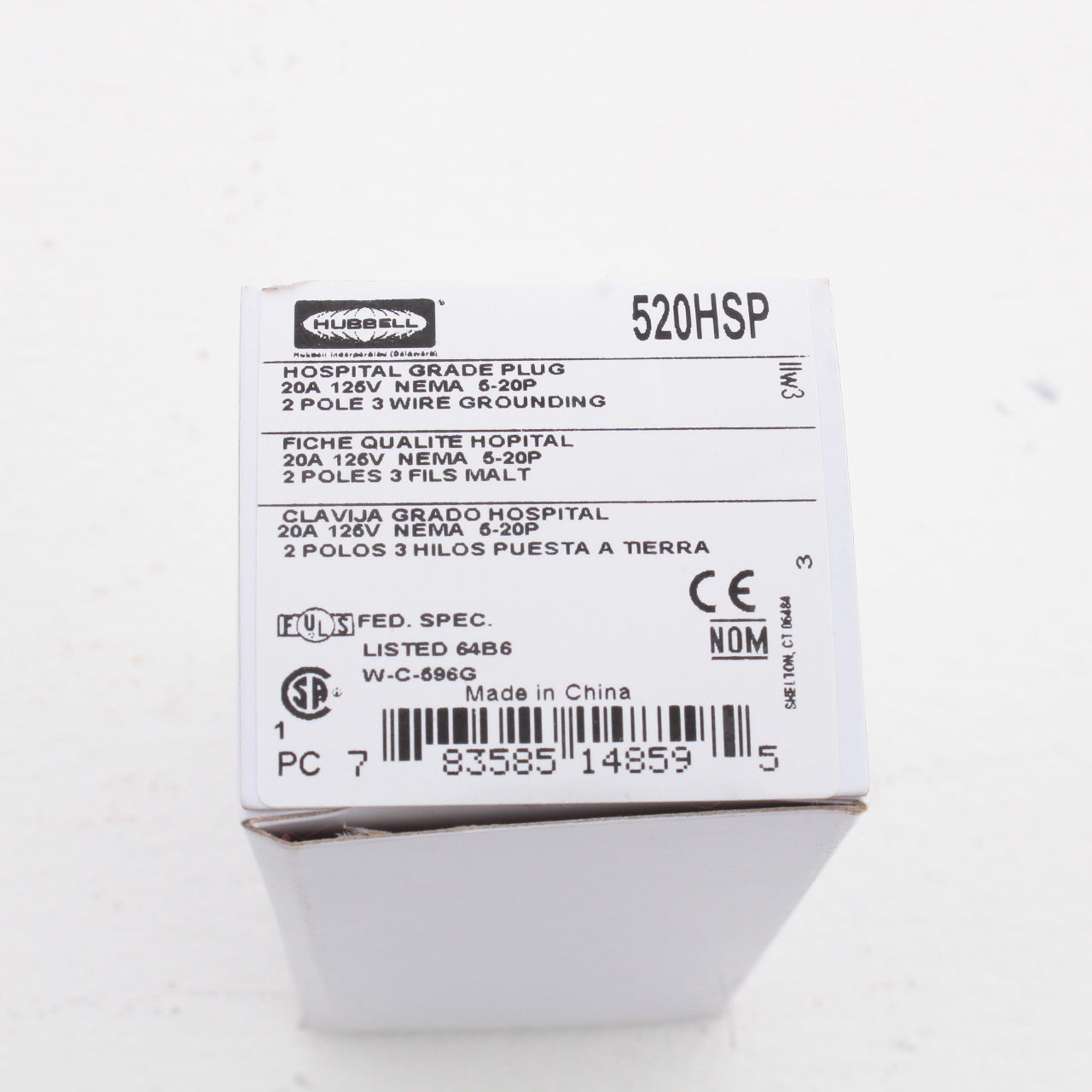 Hubbell Hospital Grade Straight Blade Plug 2P3W Nema 5-20R 20A 125V 520HSP
