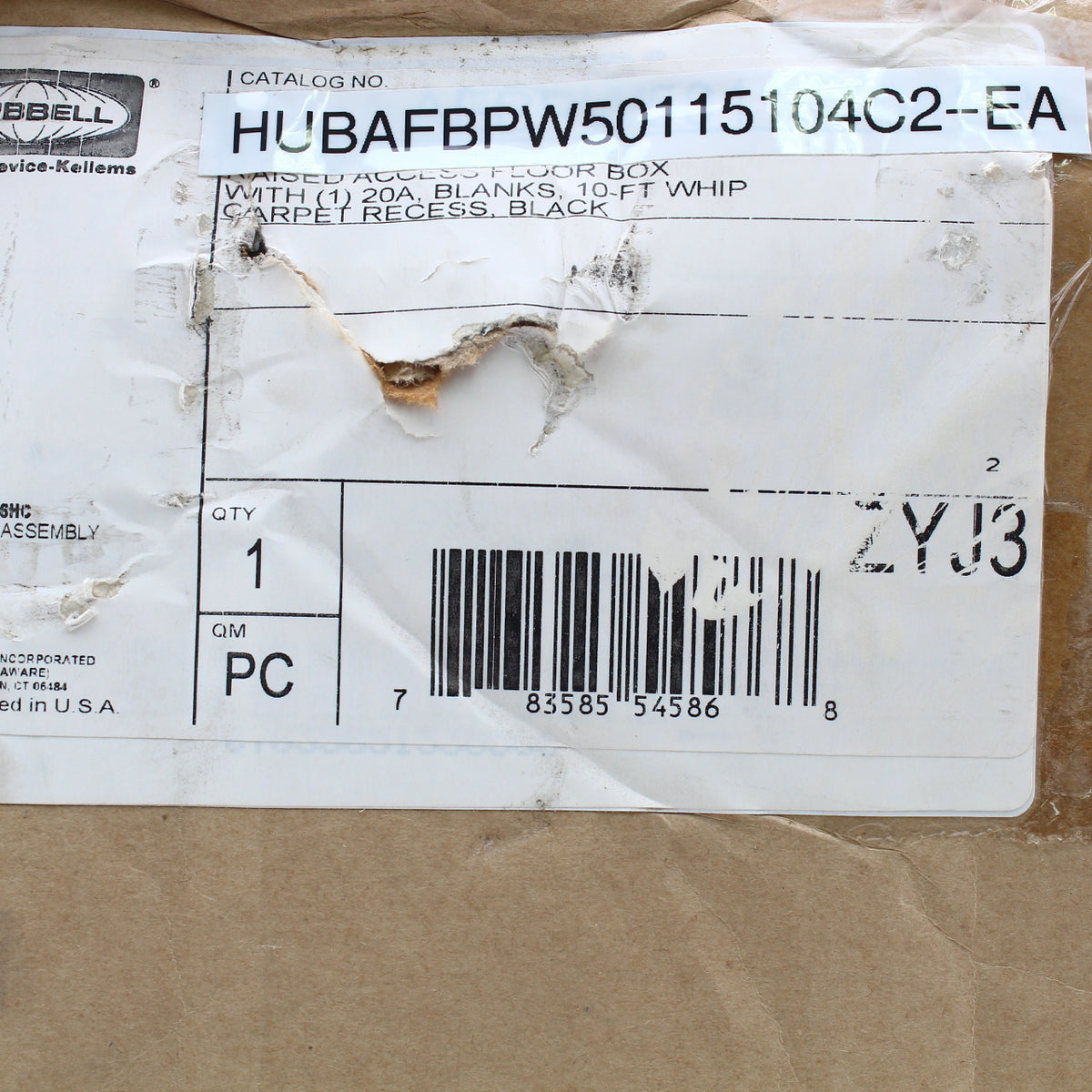 Hubbell Floor Box PreWired 1-20A Receptacle 7 Empty Black Lid AFBPW50115104C2