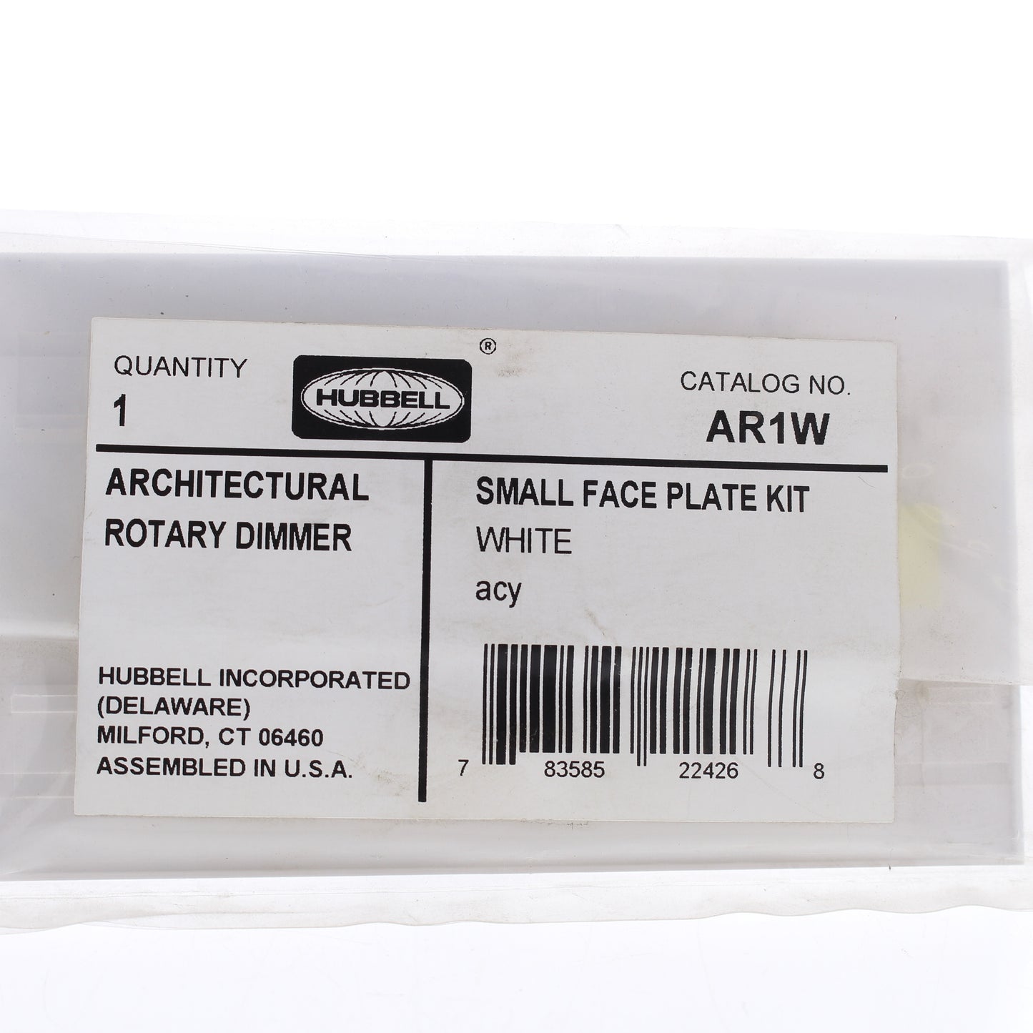 Hubbell AR1W White Replacement Faceplate for 600/1000W Architectural Dimmer