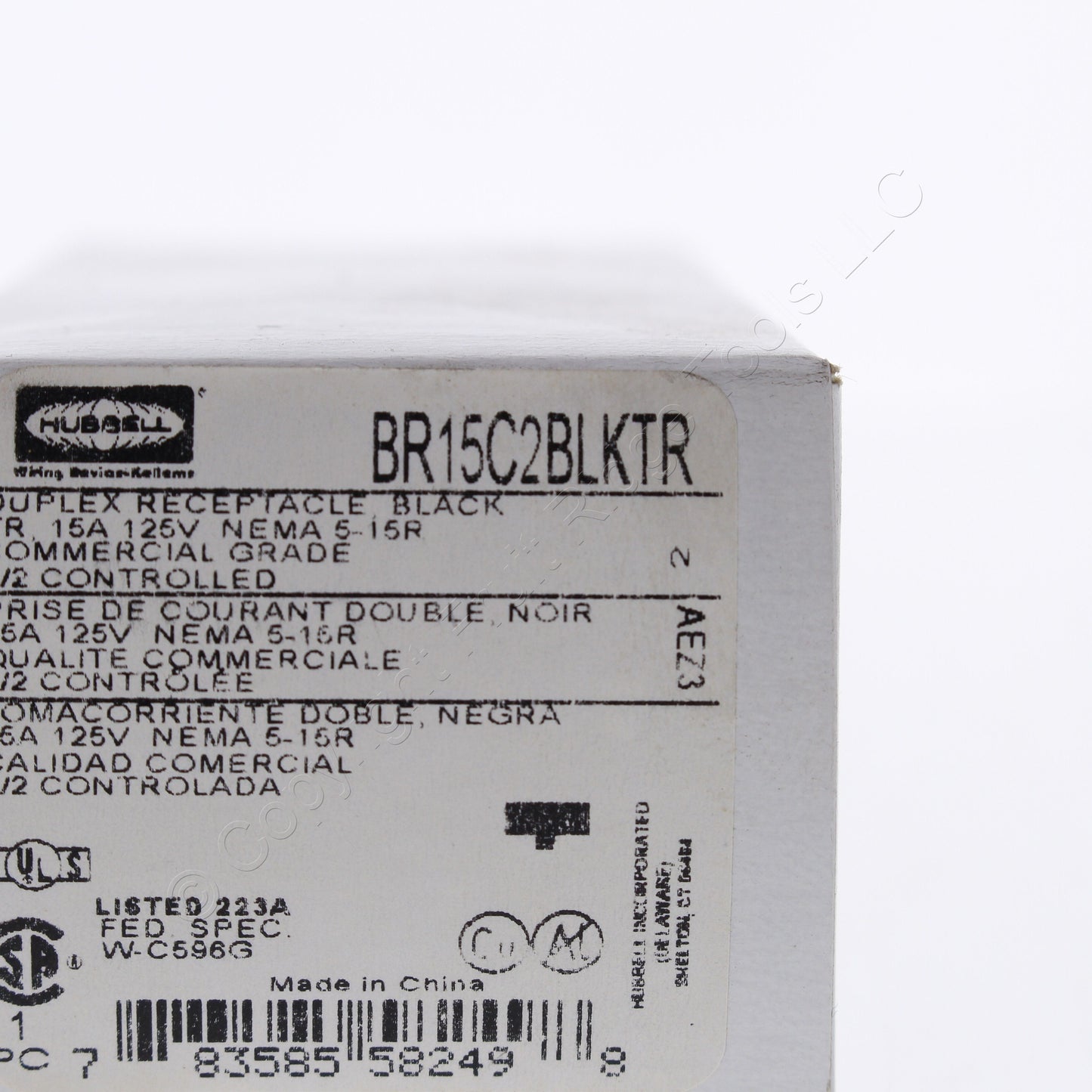 Hubbell BR15C2BLKTR Black Tamper Res Commercial 15A Receptacle 2/2 Controlled