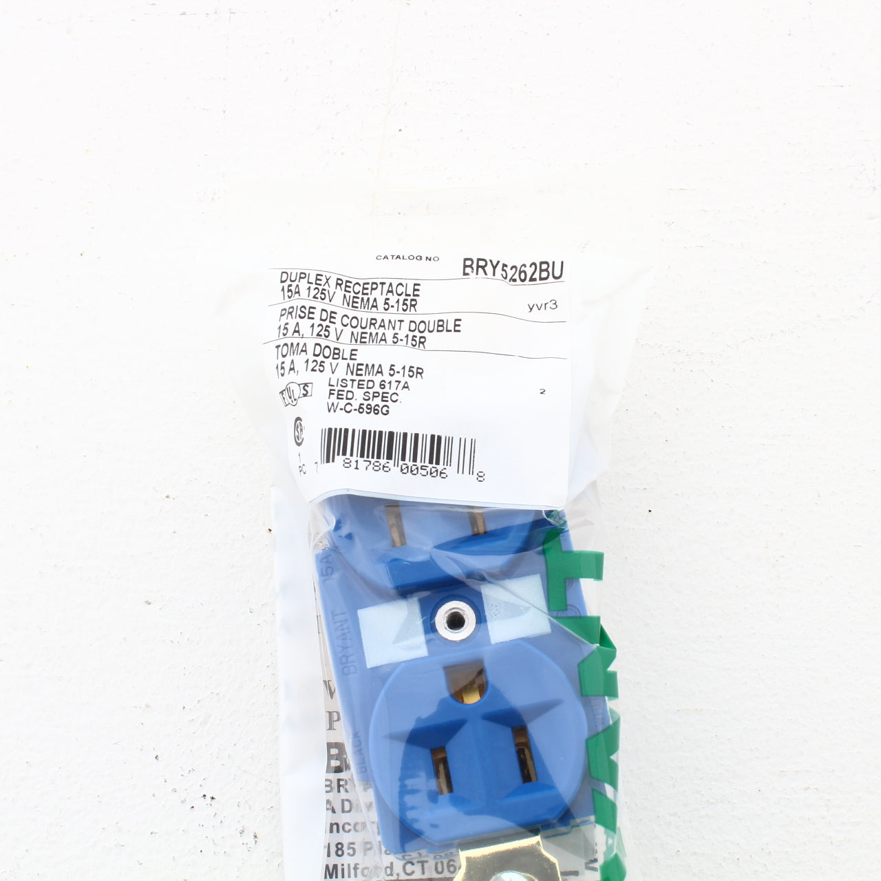 Bryant Hubbell Blue! Industrial Receptacle Duplex Outlet 5-15R 15A 125V 5262BU