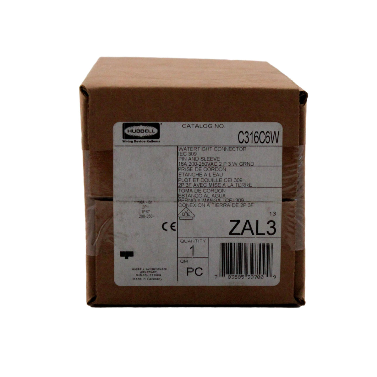 Hubbell C316C6W Watertight Pin & Sleeve Connector Female Plug 16A 200-250V 2P3W
