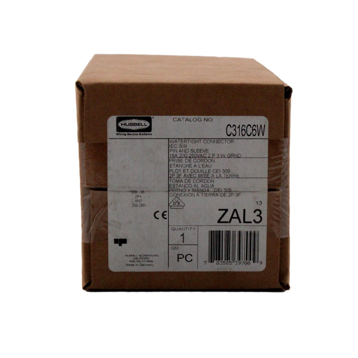 Hubbell C316C6W Watertight Pin & Sleeve Connector Female Plug 16A 200-250V 2P3W