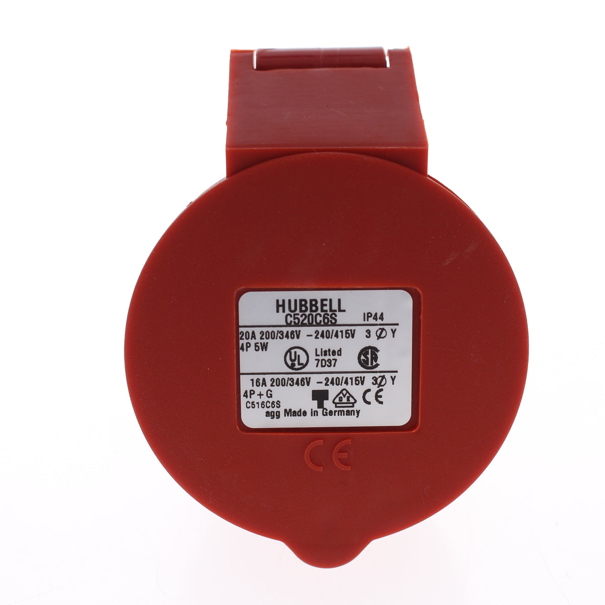 Hubbell Red Pin & Sleeve Connector Splashproof IP44 20A 200-415V 4P5W C520C6S