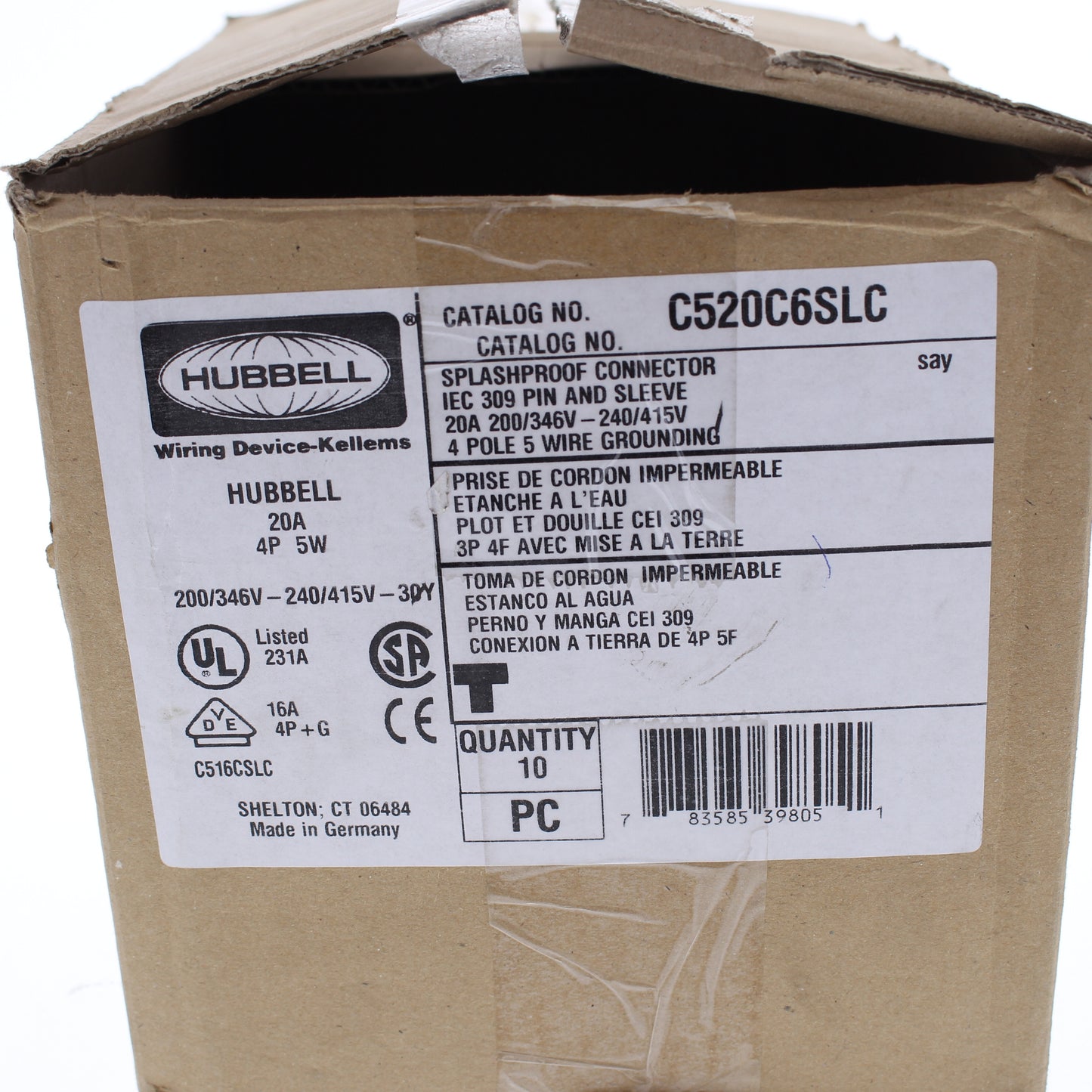 Hubbell 200-415V Red Pin & Sleeve Connector C-Series LC 3Ø 20A 200-415V 10-Pack