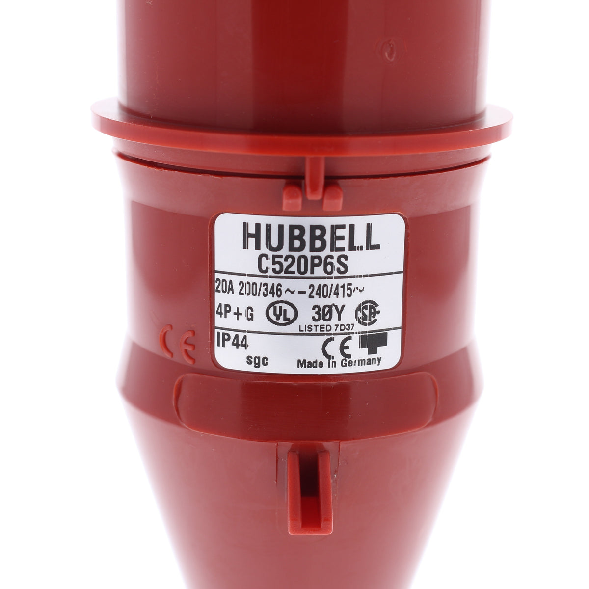 Hubbell Red Pin & Sleeve Male Plug Splashproof IP44 20A 200-415V 4P5W C520P6S