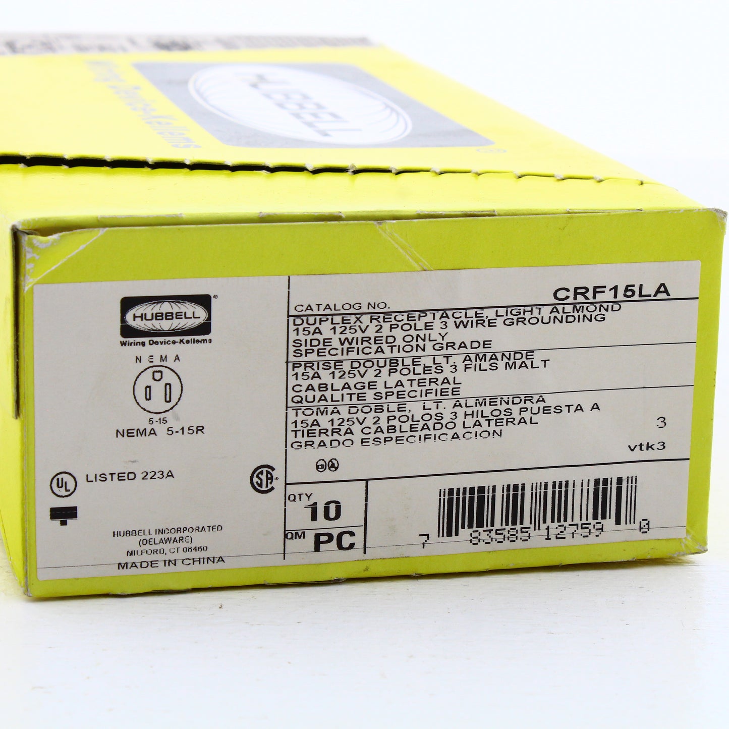 10 Hubbell Lt Almond Finder Groove Duplex Receptacle Outlets 5-15R 15A CRF15LA