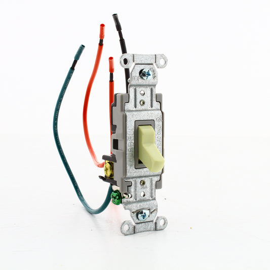 Hubbell CSL120I Ivory Commercial Toggle Light Switch 20A 3-Way w/Wire Leads 50pc