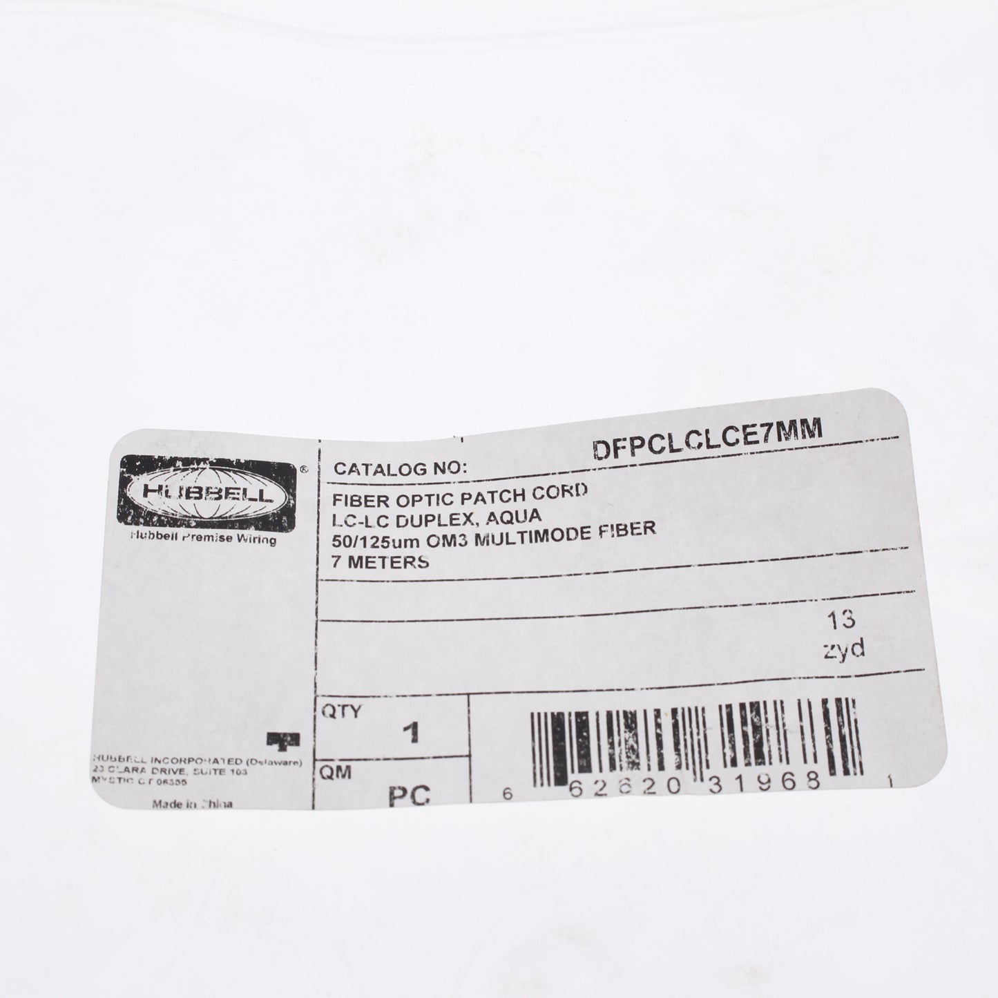 Hubbell Fiber Optic Patch Cord Plenum OM3 Cable Duplex MM LC-LC 7m DFPCLCLCE7MM