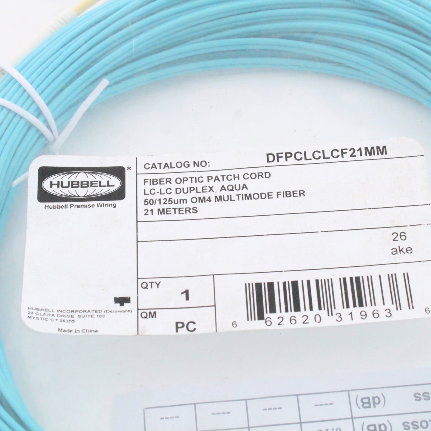 Hubbell Fiber Optic Patch Cord Plenum OM4 Duplex MM LC-LC 21m DFPCLCLCF21MM