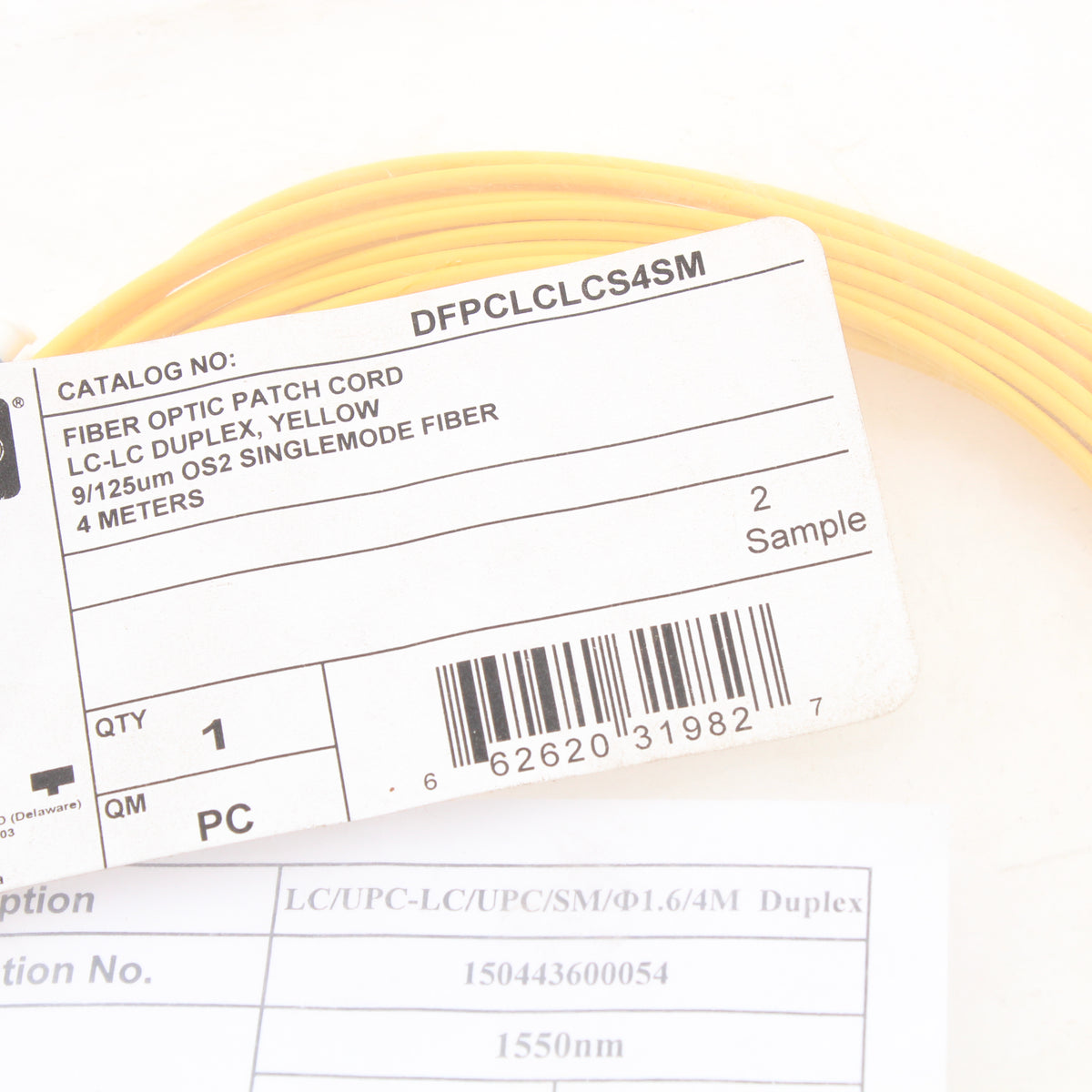 Hubbell Fiber Optic Patch Cord Plenum OS2 Cable Duplex SM LC-LC 4m DFPCLCLCS4SM