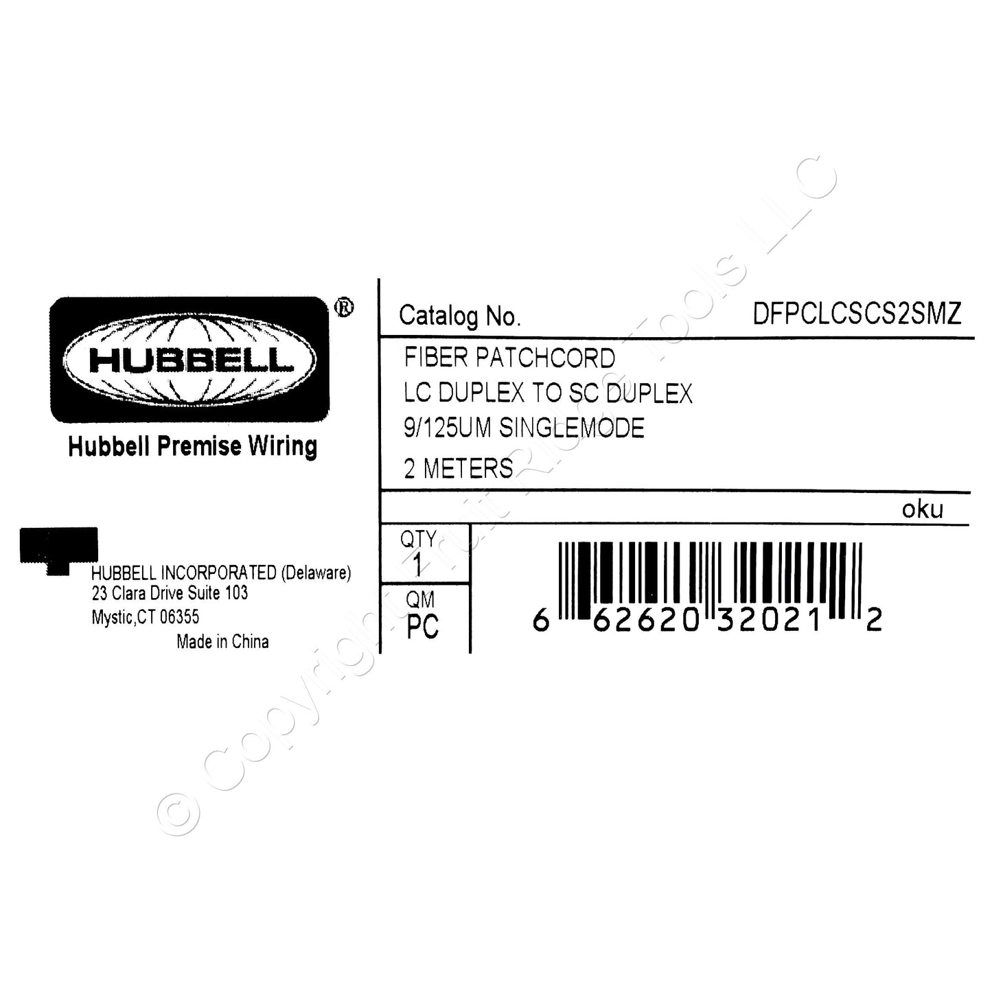 Hubbell Fiber Optic Patch Cord LSZH OS2 Cable Duplex SM LC-SC 2m DFPCLCSCS2SMZ