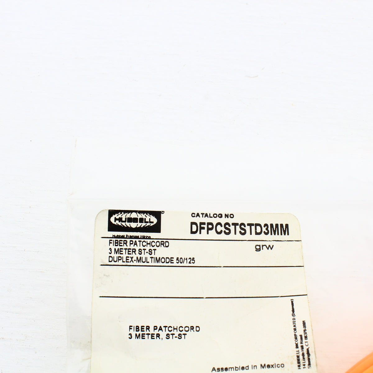 3 Hubbell Fiber Optic Patch Cords Plenum OM2 Cable Dupl MM ST-ST 3m DFPCSTSTD3MM