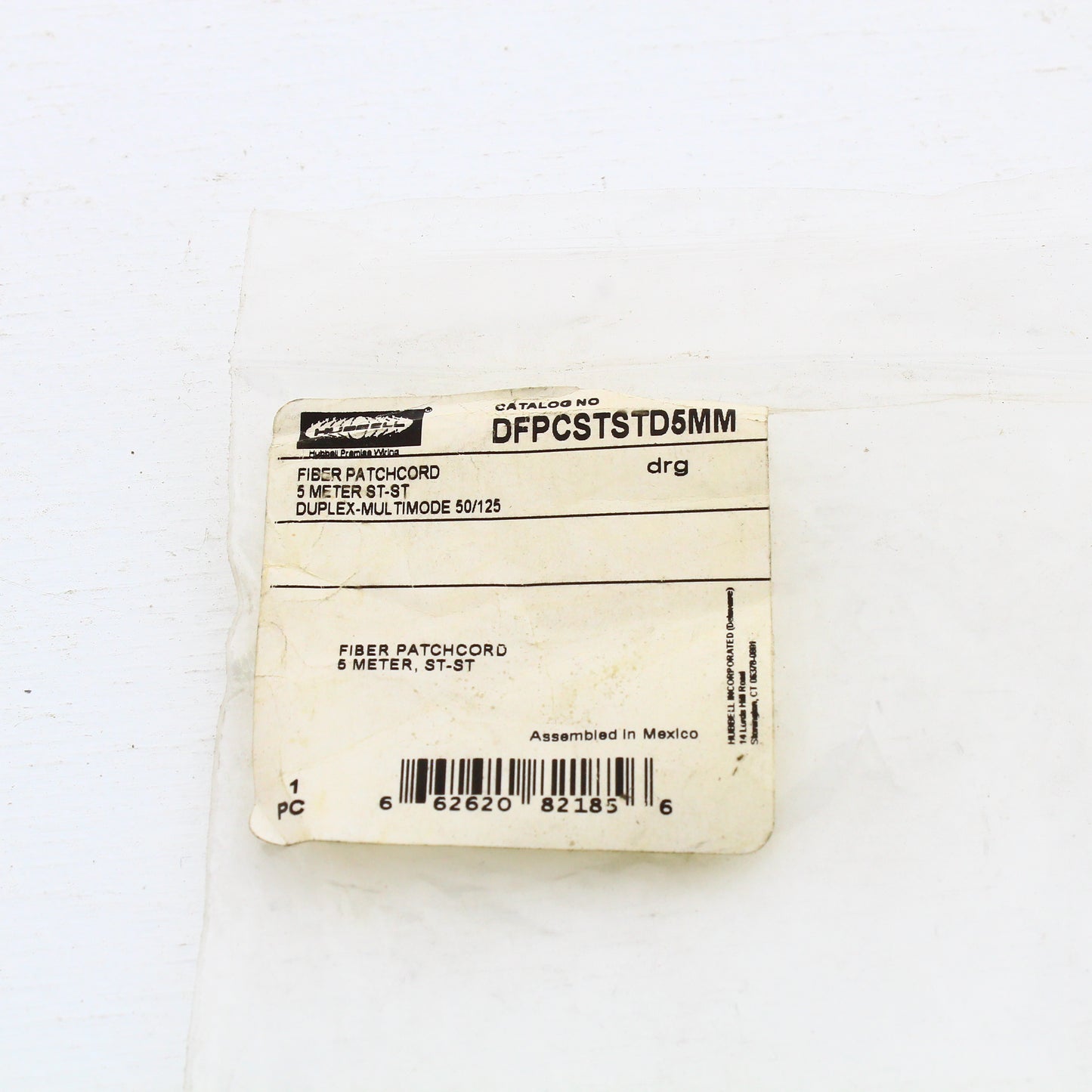 Hubbell Fiber Optic Patch Cord Plenum OM2 Cable Duplex MM ST-ST 5m DFPCSTSTD5MM