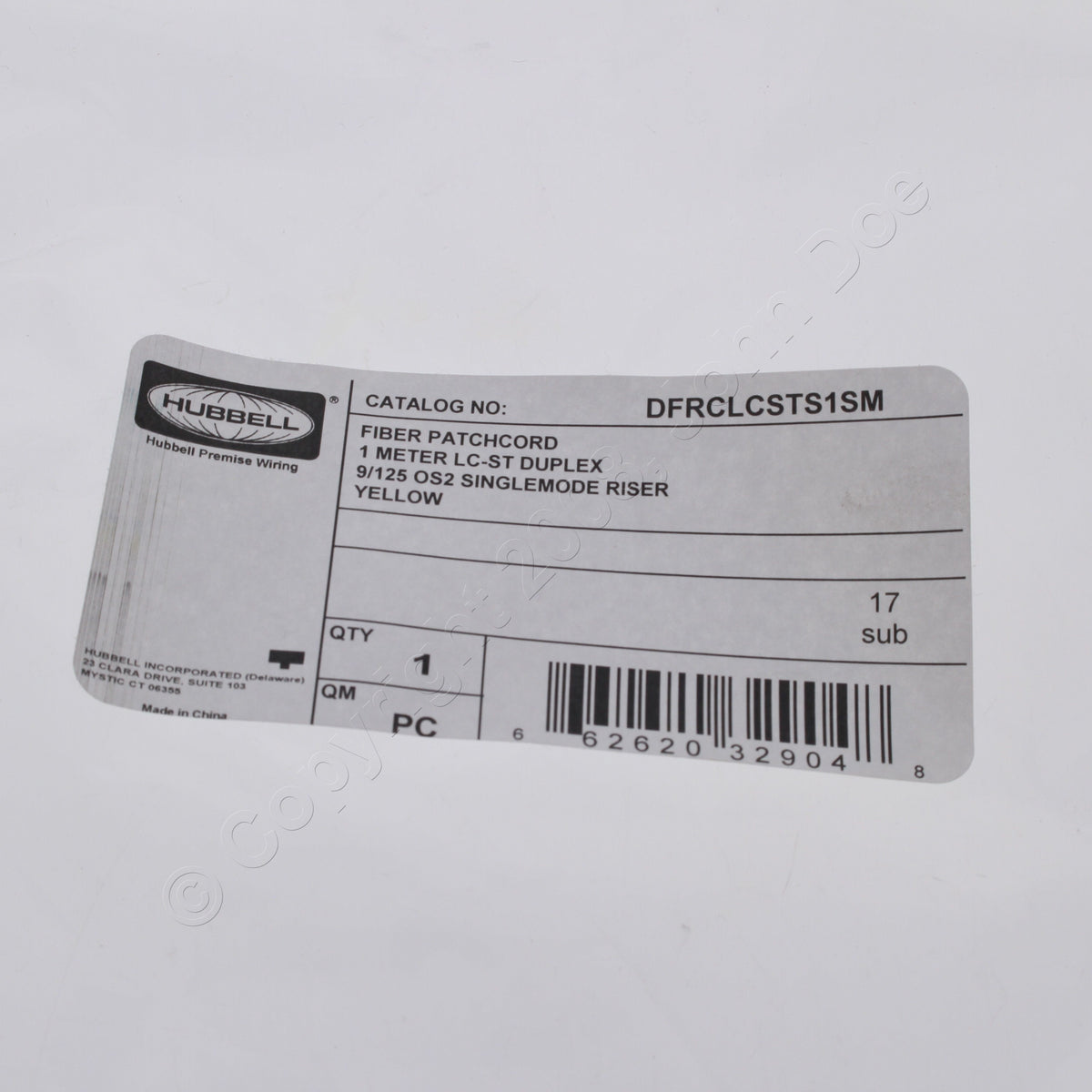 Hubbell Fiber Optic Patch Cord Riser OS2 Cable Duplex SM ST-ST 1m DFRCSTSTS1SM