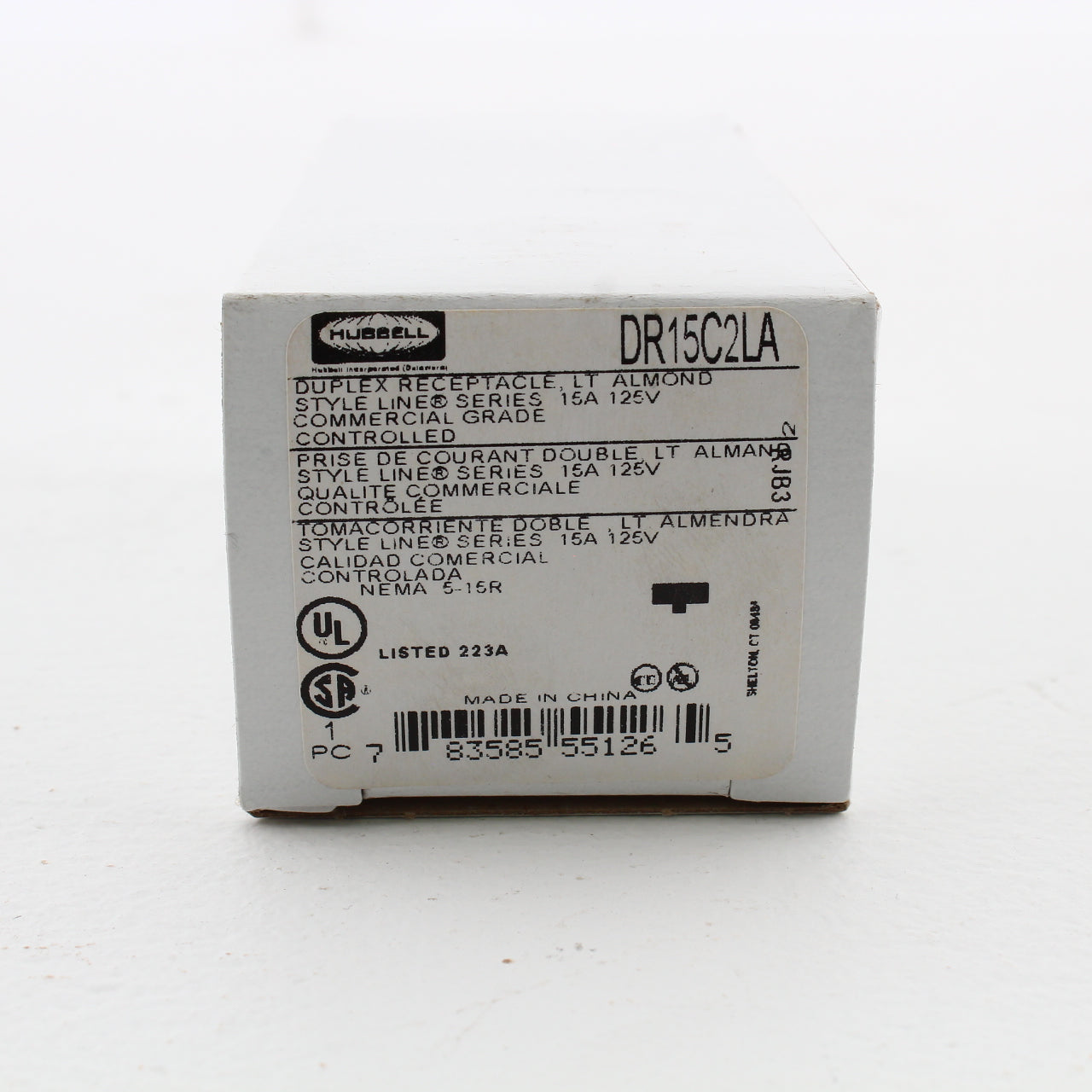 Hubbell DR15C2LA Lt Almond Commercial Decorator 5-15R Outlet 2/2 Controlled 15A