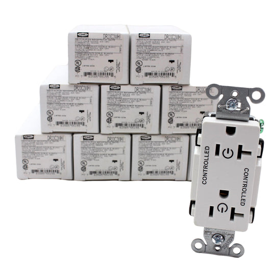 Hubbell DR20C2WHI White 20A Decorator Outlet Receptacle 2/2 Controlled 10pcs