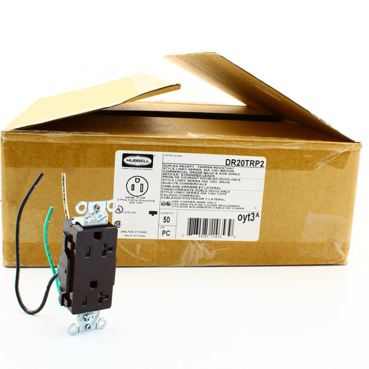 50 Hubbell Brown 20A TR Decorator Outlets 5-20R w/ 6.5" Stranded Leads DR20TRP2