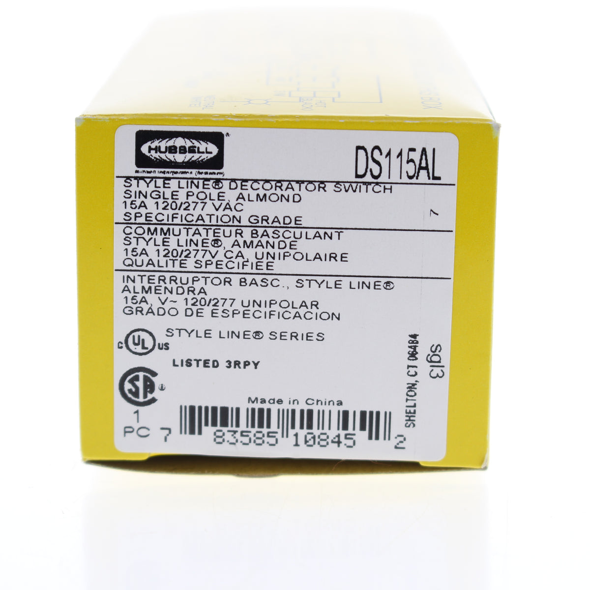Hubbell DS115AL Almond Single Pole 15A Decorator Rocker Light Switch Spec Grade