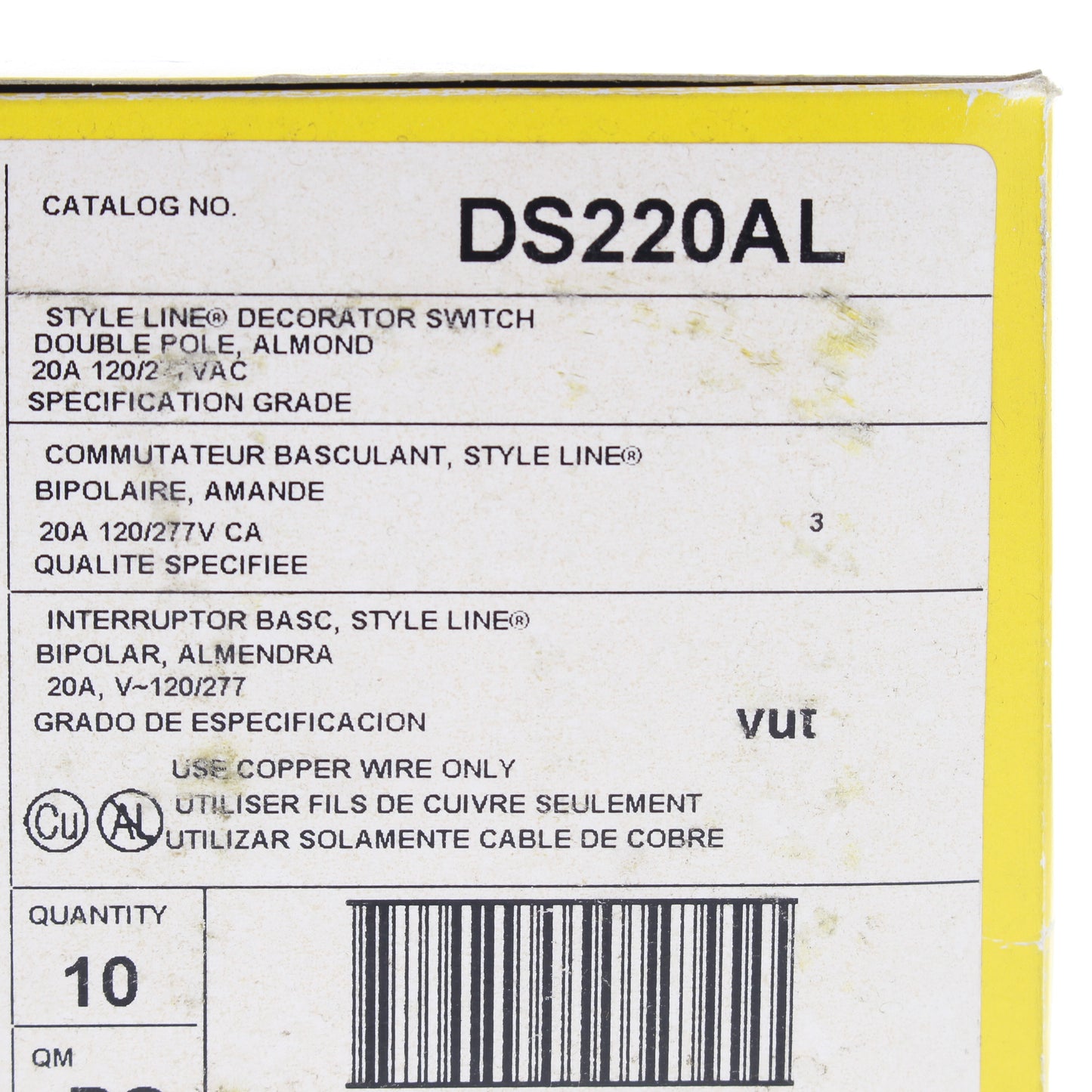 Hubbell DS220AL Almond Double Pole Decorator Rocker Switch 20A Spec Grade 10pcs