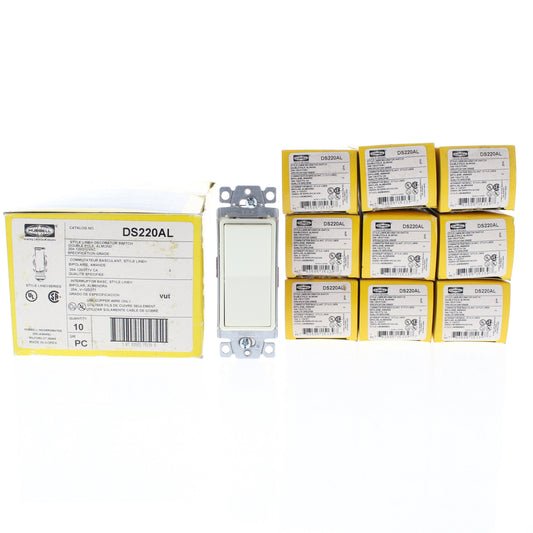 Hubbell DS220AL Almond Double Pole Decorator Rocker Switch 20A Spec Grade 10pcs