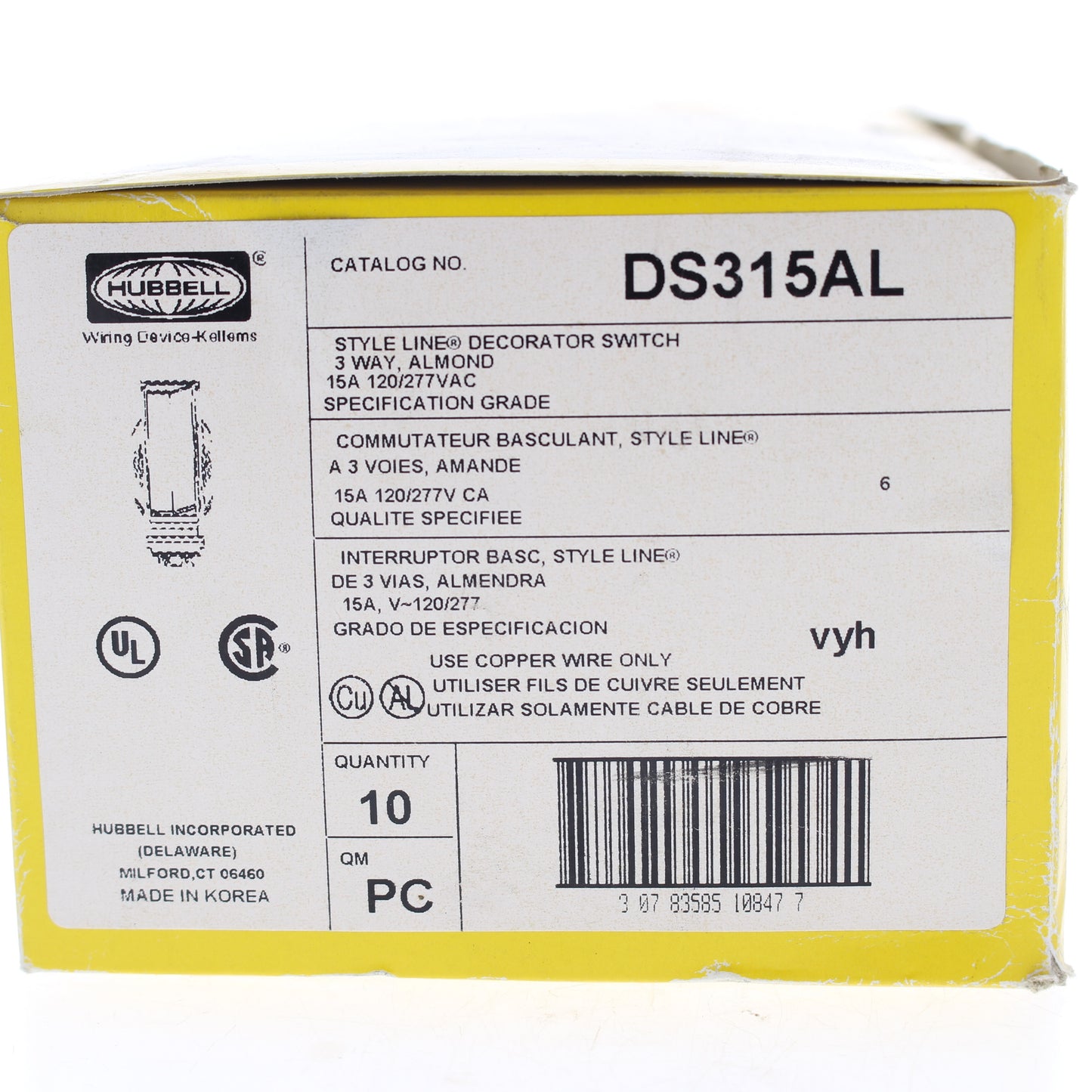 10 Hubbell 3-Way Almond Decorator Rocker Light Switches Spec Grade 15A DS315AL