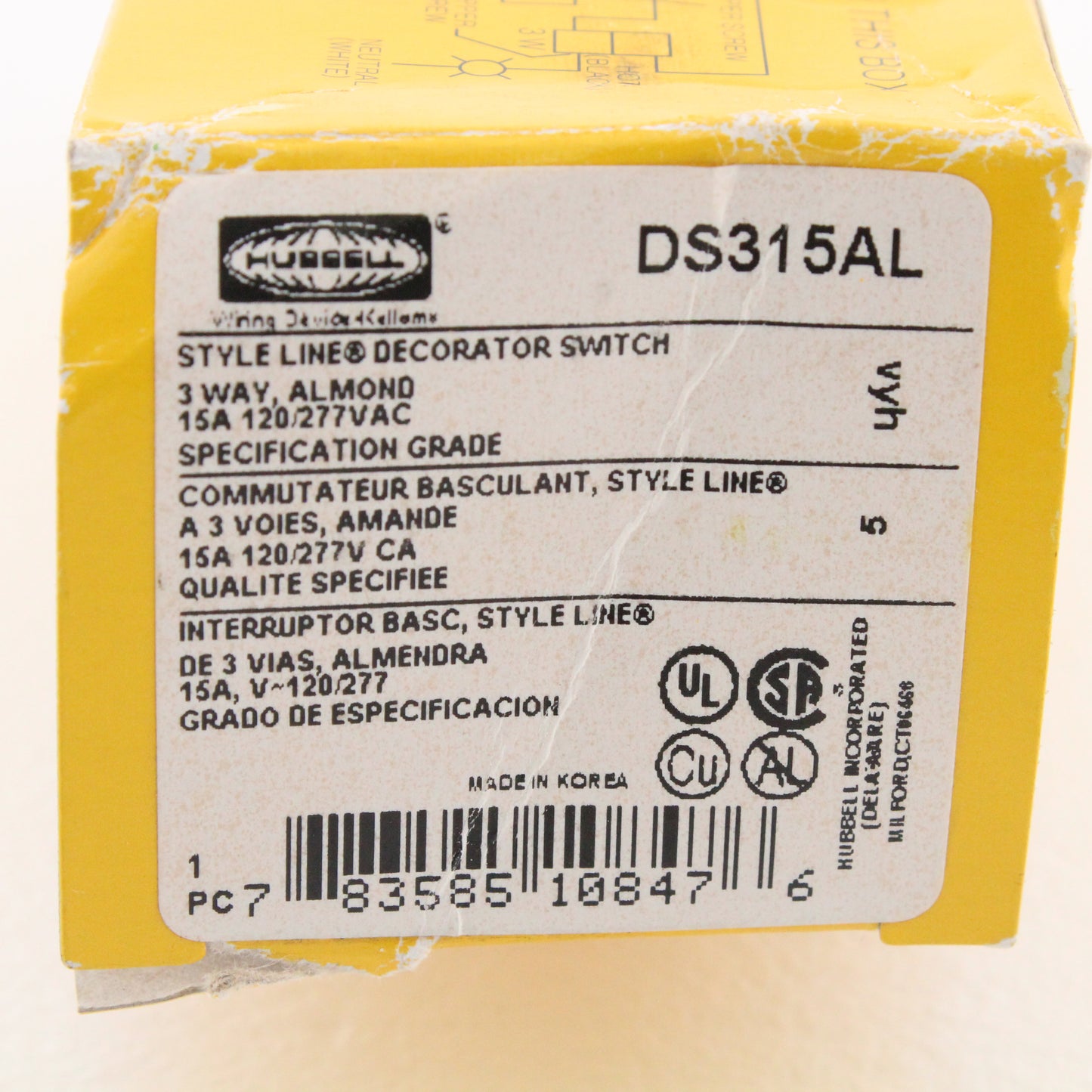 Hubbell 3-Way Almond Decorator Rocker Light Switch Spec Grade 15A DS315AL