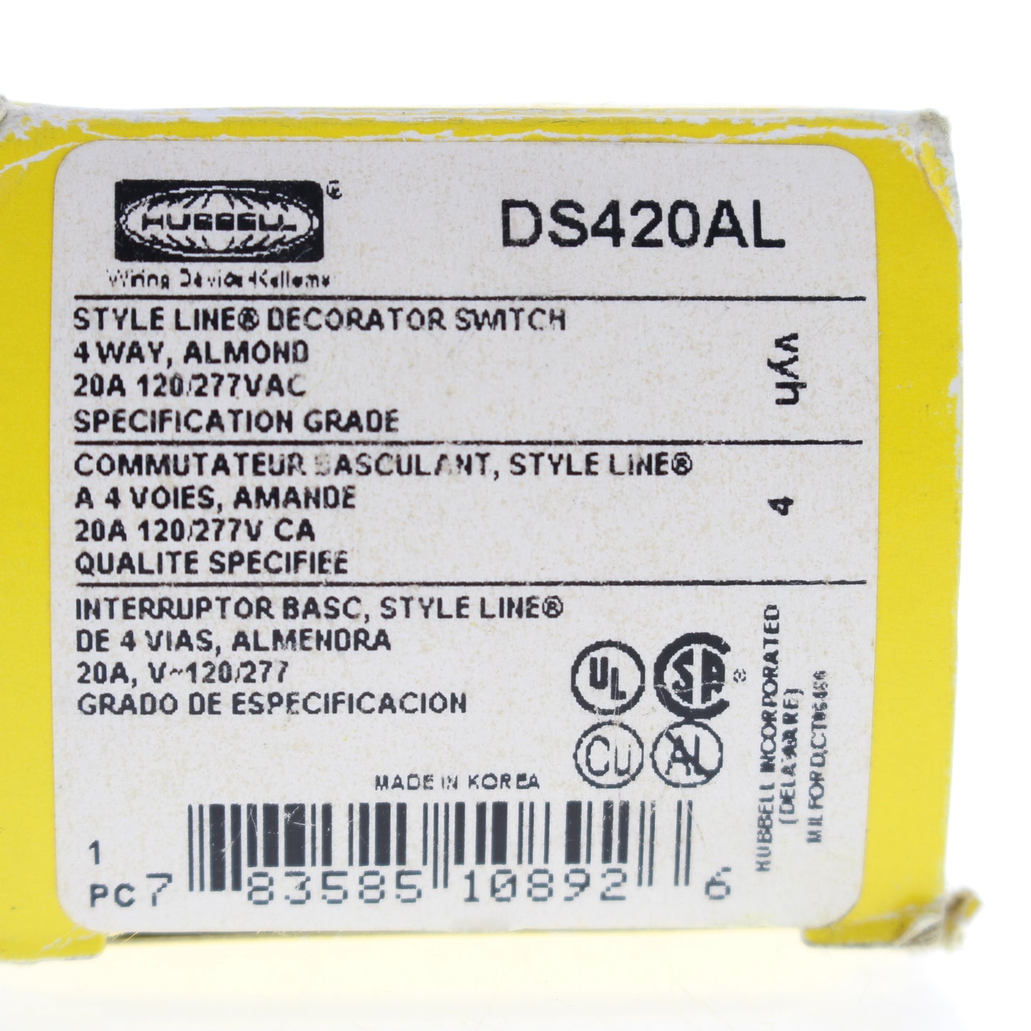 Hubbell DS420AL Almond 4-Way Decorator Rocker Light Switch Spec Grade 20A